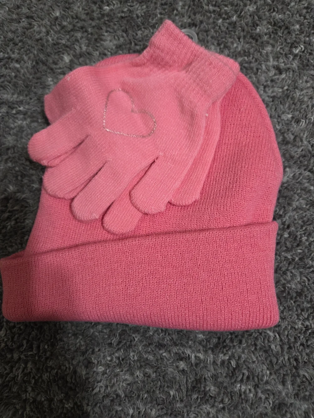 Kids Pink 'LOVE' Knit Beanie And Glove Set